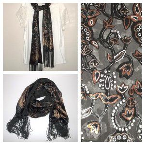 Black and Brown Velvet Scarf Long Fringed Boho Chic Style Fashion Accessory S48